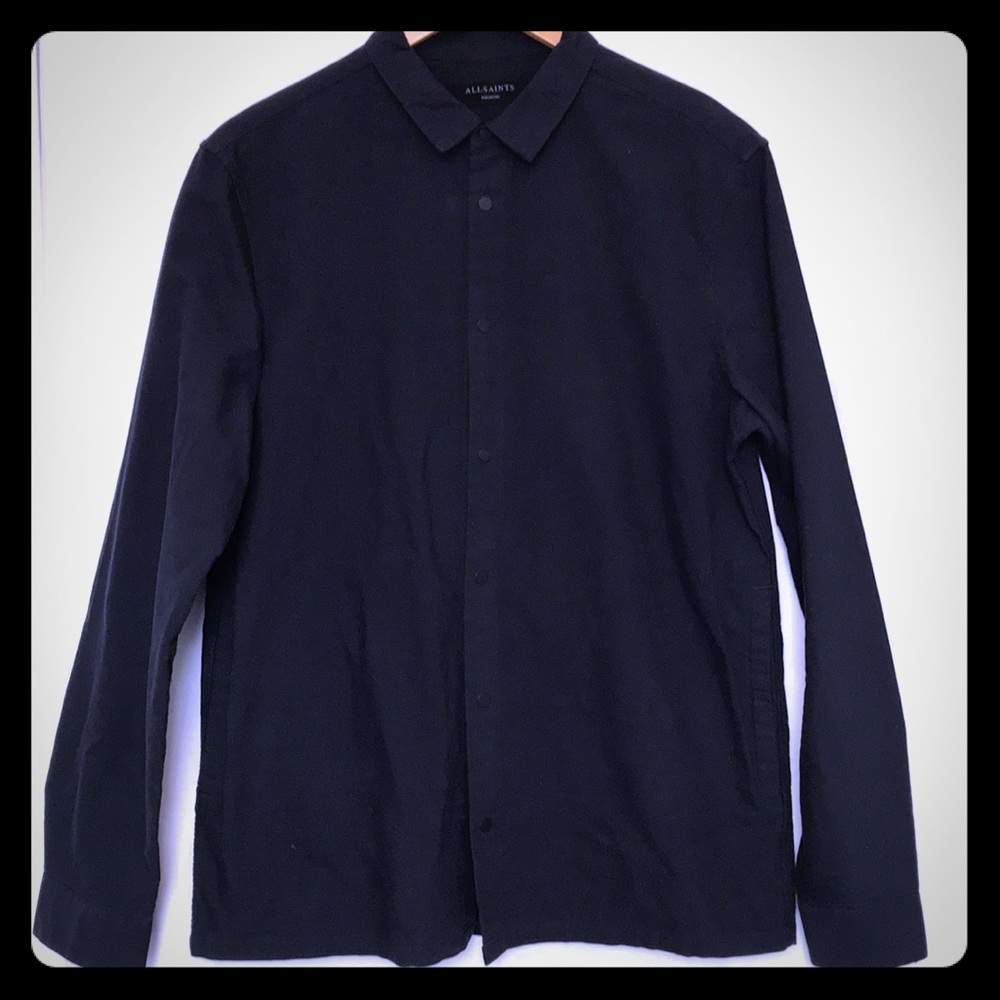 All Saints Navy Blue snap-button Button Down